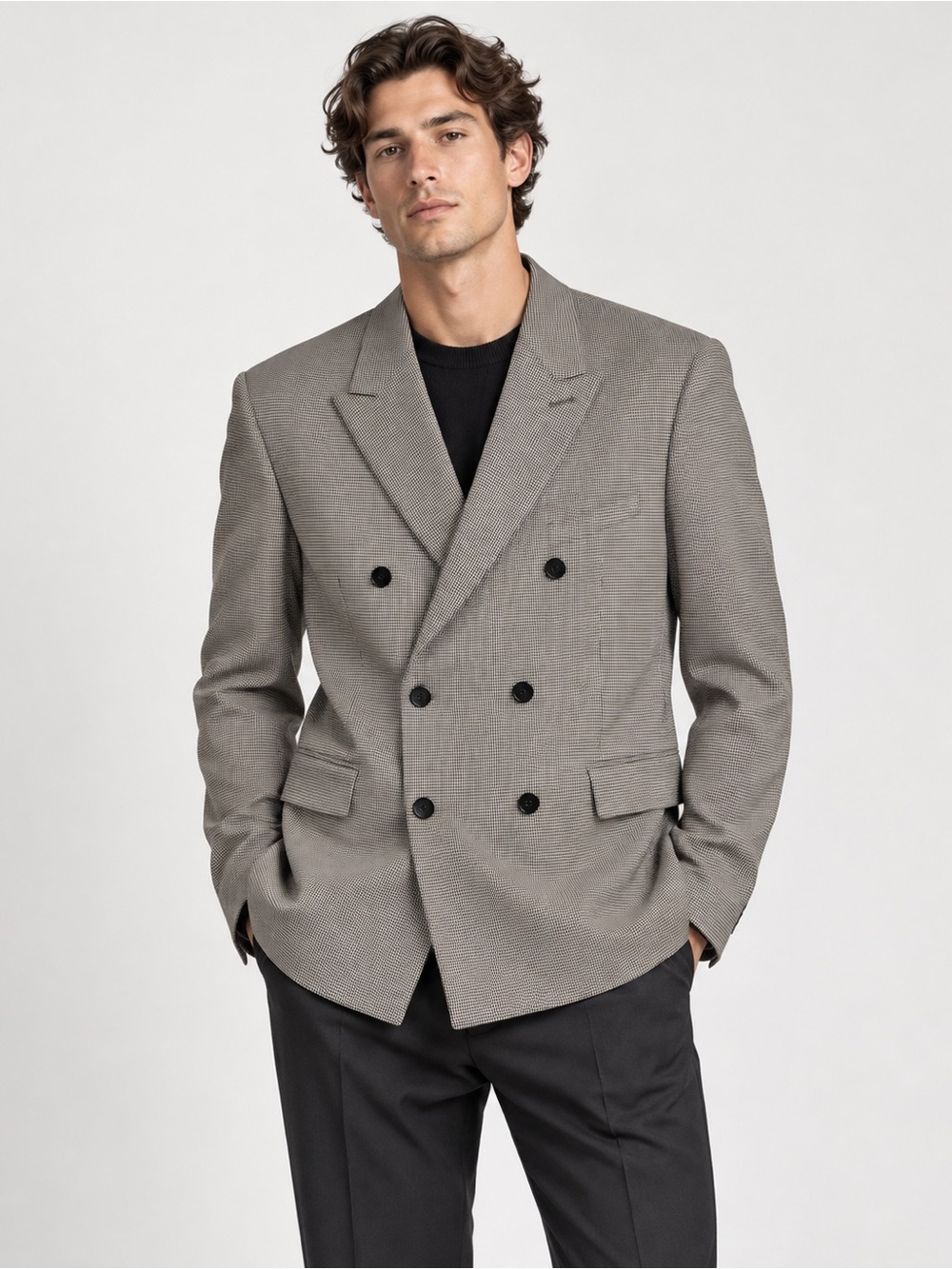 IRO Paris Men’s Houndstooth Double-Breasted Blazer Size 50 / US 40R Large NWT